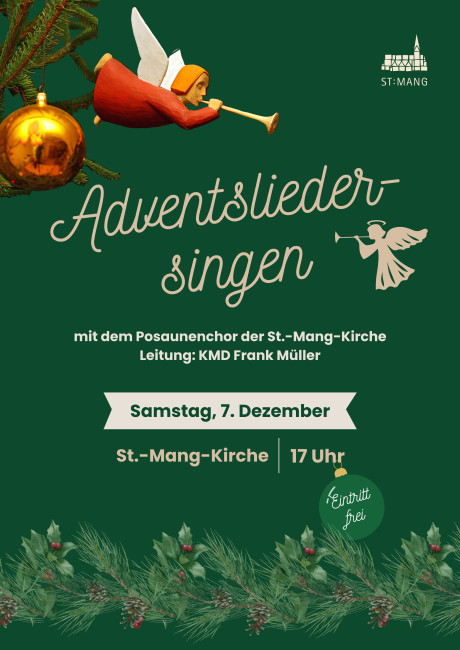 Adventsliedersingen mit dem Posaunenchor der St.-Mang-Kirche: Am Samstag, 7. Dezember 2024, um 17 Uhr in der St.-Mang-Kirche Kempten